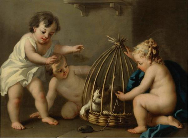 Putti Playing With A Cat by Jacopo Amigoni