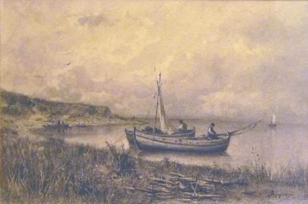 Landscape With Small Boats And Fishermen by Jacques Barthelemy (adolphe) Appian