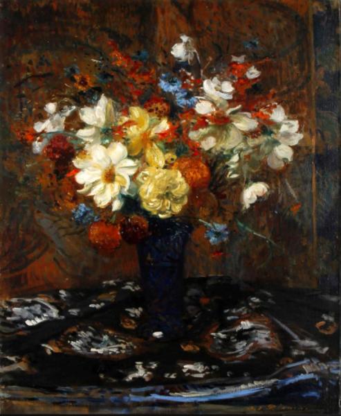 Still Life Of Flowers In A Blue Vase by Jacques Emile Blanche Oil Painting Reproductions