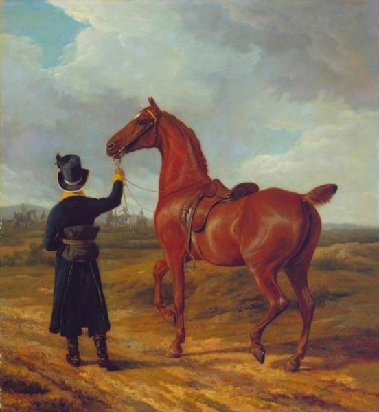 Jacques-laurent Agasse Lord Rivers Groom Leading A Chestnut Hunter Towards A Coursing Party In Hampshire