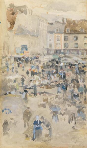 Variations In Violet And Grey - Market Place, Dieppe by James Abbott Mcneill Whistler Oil Painting Reproductions