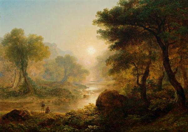 Fishing In An Irish Stream At Sunset by James Arthur O'connor Oil Painting Reproductions