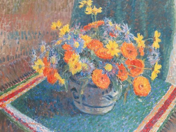 A Still Life Of Summer Flowers In A Pottery Bowl On A Table by James Bolivar Manson