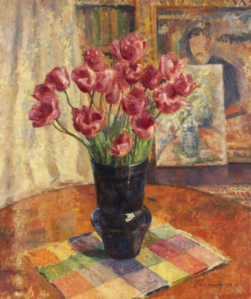 Tulips In A Blue Bowl by James Bolivar Manson