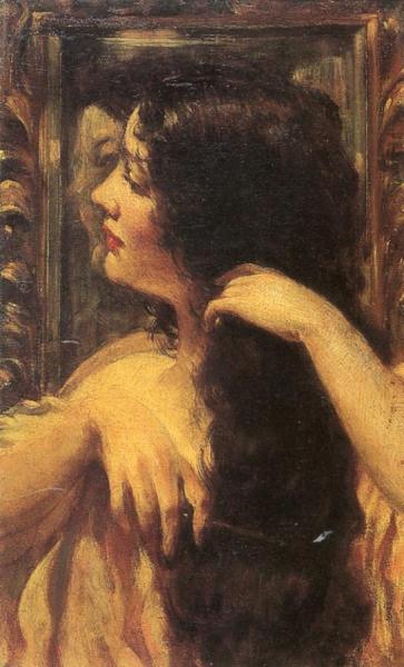 Brunette Combing Her Hair by James Carroll Beckwith