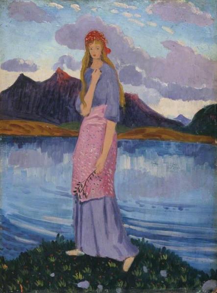 Girl Standing By A Lake by James Dickson Innes