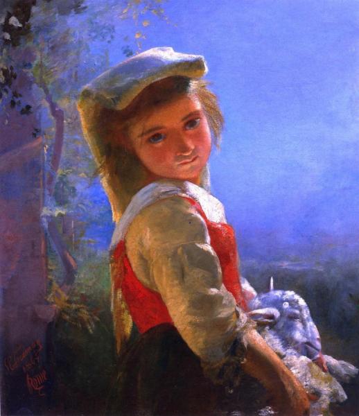 Young Girl With Lamb by James E. Freeman