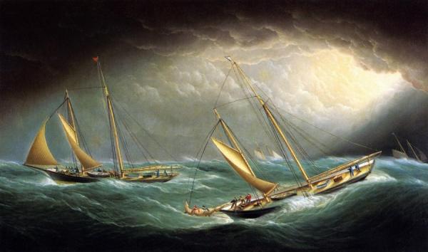 Four Yachts In A Storm by James Edward Buttersworth
