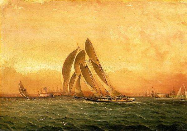 In Full Sail, New York Harbor by James Edward Buttersworth