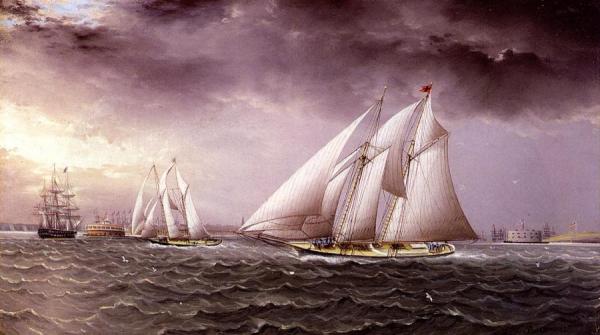 Schooner Race In New York Harbor by James Edward Buttersworth
