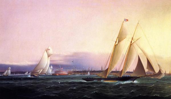 Schooner "resolute" Leading The Fleet Around Castle Garden by James Edward Buttersworth