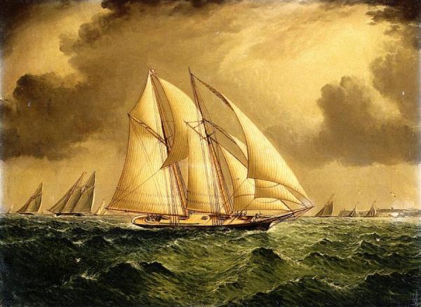 Schooners Racing Off Sandy Hook by James Edward Buttersworth Oil Painting Reproductions