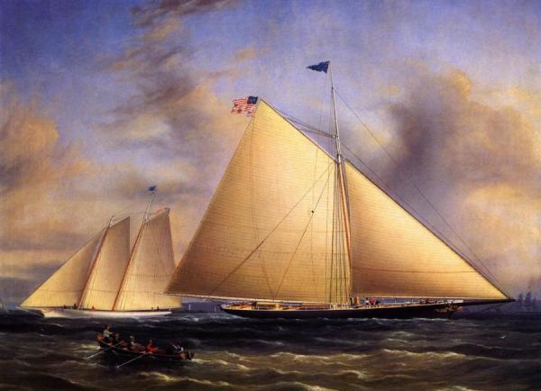 The Sloop "maria" Racing The Schooner Yacht "america," May 1851 by James Edward Buttersworth Oil Painting Reproductions