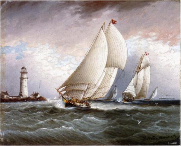 Yacht Race Near Lighthouse by James Edward Buttersworth