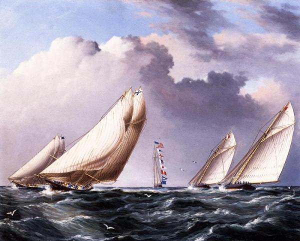 Yachts Rounding The Mark by James Edward Buttersworth