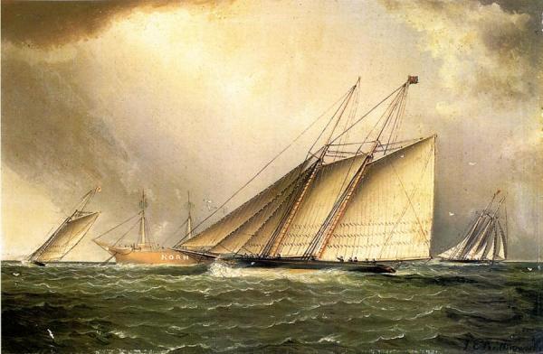Yachts Rounding The Nore Light Ship In The English Channel by James Edward Buttersworth