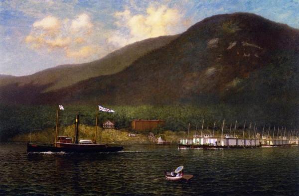 Tug A.c. Cheney Towing Barges Past Bear Mountain by James Gale Tyler