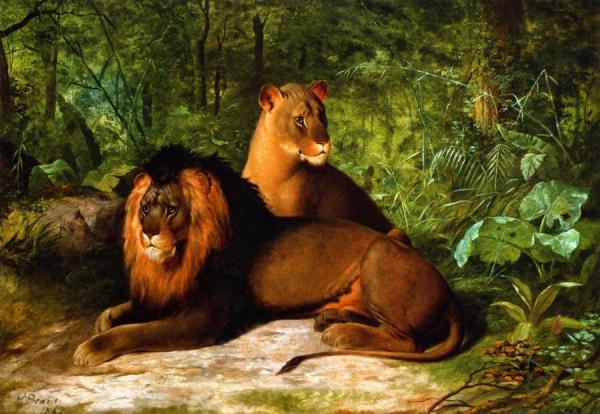 Lion And Lioness by James Henry Beard