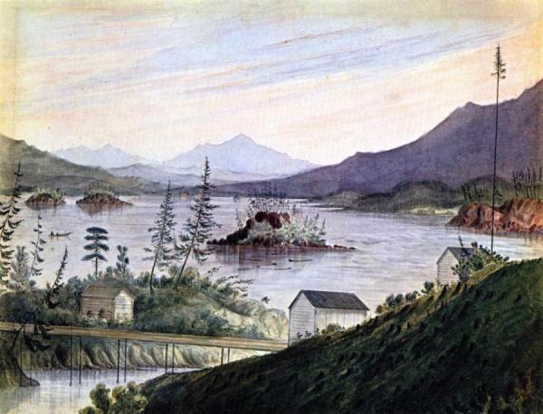 Upper Cacades, Looking Up Columbia River by James Madison Alden