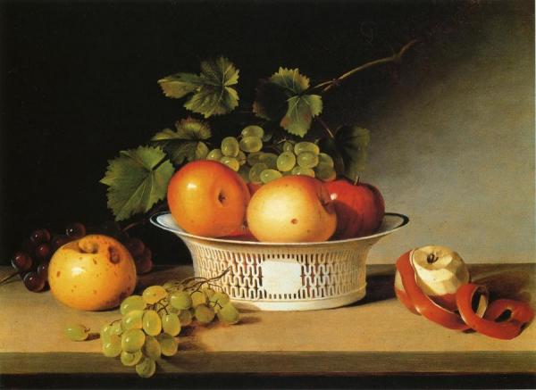 Apples And Grapes In A Pierced Bowl by James Peale