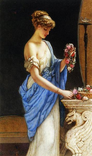 A Girl In Classical Dress Arranging A Garland Of Flowers by James Sant Oil Painting Reproductions