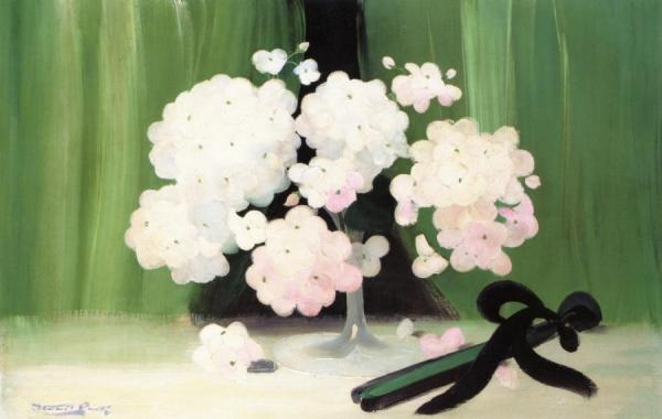 Still Life Of Flowers And A Fan by James Stuart Park