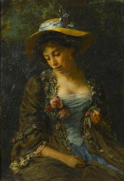 Seated Woman (reflection) by James Wells Champney Oil Painting Reproductions