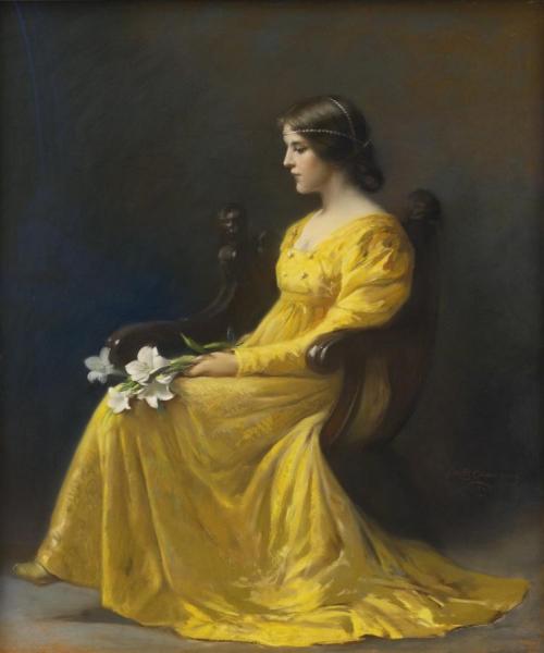 Woman Seated Holding Lilies by James Wells Champney