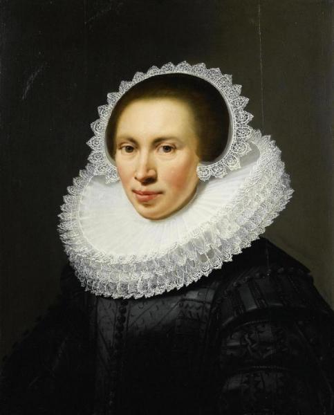 Portrait Of A Lady In Embroidered Black Silk Dress by Jan Anthonisz Van Ravesteyn
