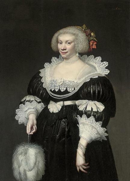 Portrait Of A Lady With A White Fan by Jan Anthonisz Van Ravesteyn