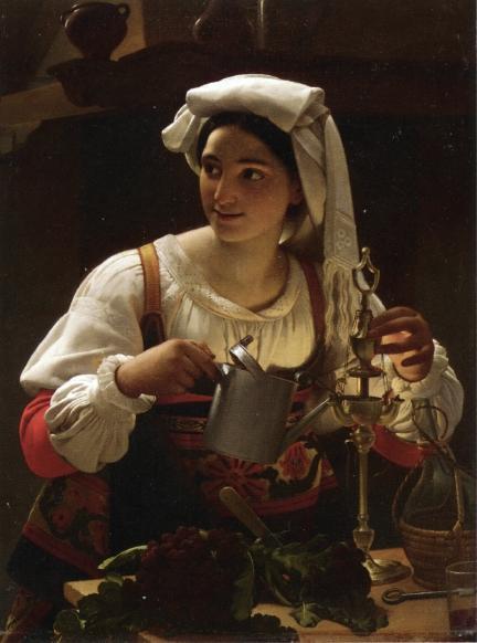 A Young Maiden Filling An Oil Lamp by Jan Baptiste Lodewyck Maes