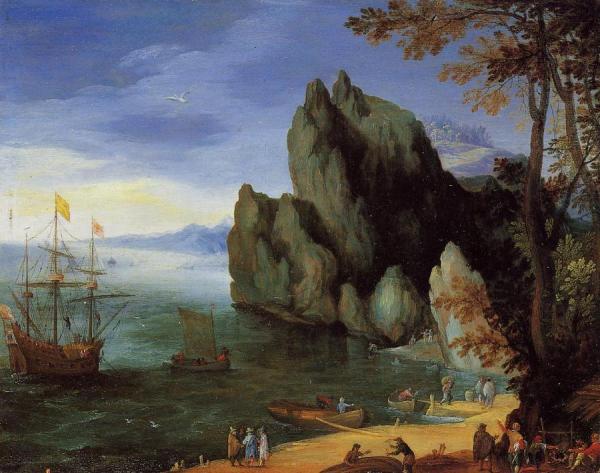 Bay With Ship Of War by Jan Bruegel The Elder