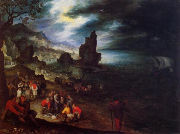 Coastal Landscape With The Sacrifice Of Jonas by Jan Bruegel The Elder
