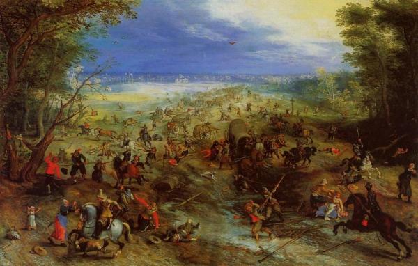 Equestrian Battle Near A Mill by Jan Bruegel The Elder