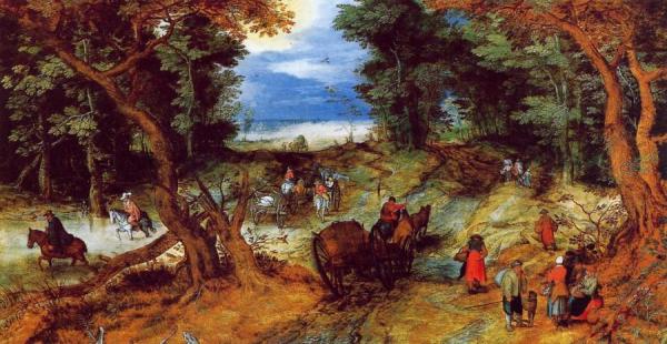 Forest Landscape With Travellers by Jan Bruegel The Elder