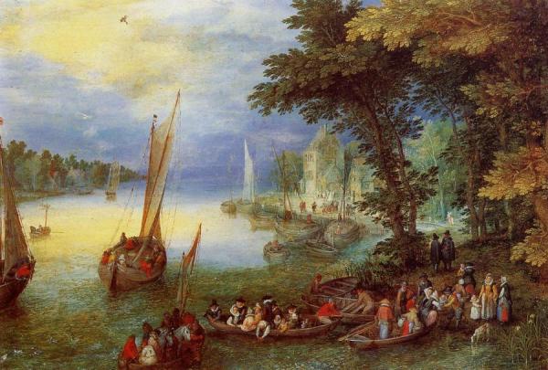 River Landscape by Jan Bruegel The Elder