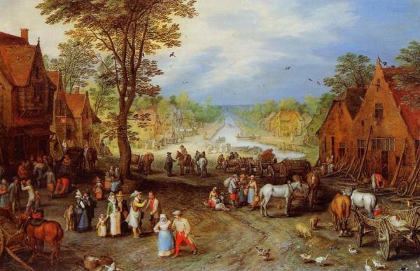 Village Street With Canal by Jan Bruegel The Elder