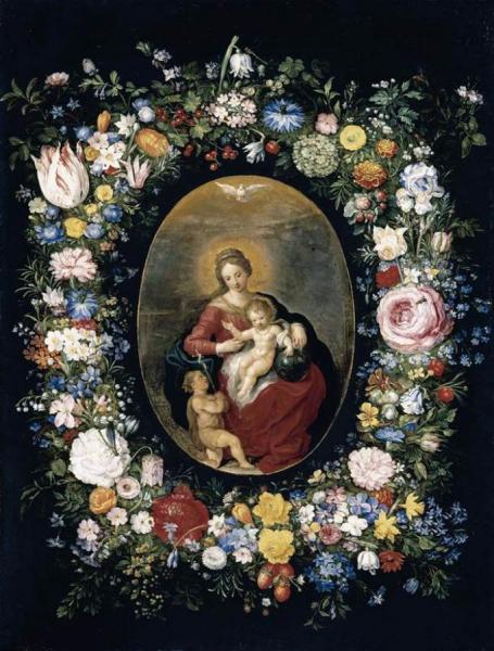 Virgin And Child With Infant St John In A Garland Of Flowers by Jan Brueghel The Younger