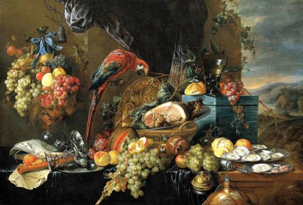 A Richly Laid Table With Parrots by Jan Davidsz De Heem