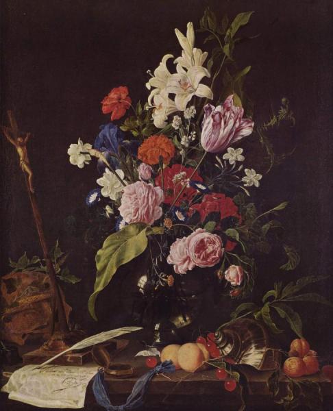 Flower Still-life With Crucifix And Skull by Jan Davidsz De Heem