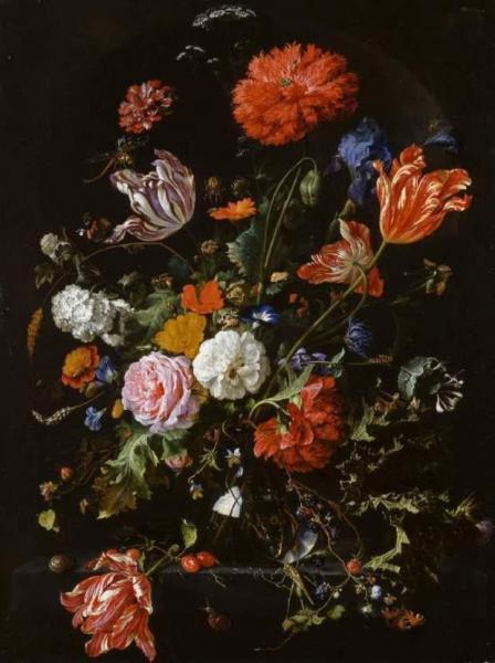 Flowers In A Glass Vase by Jan Davidsz De Heem Oil Painting Reproductions
