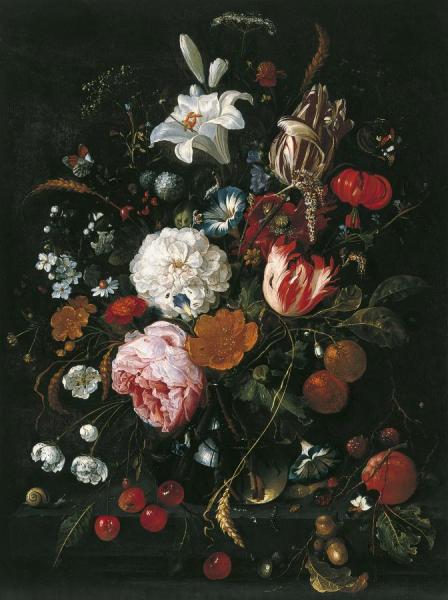 Flowers In A Glass Vase With Fruit by Jan Davidsz De Heem Oil Painting Reproductions