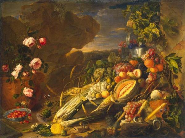 Jan Davidsz De Heem Fruit And A Vase Of Flowers