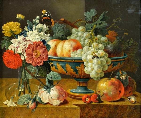 Fruit Bowl With Flowers by Jan Davidsz De Heem