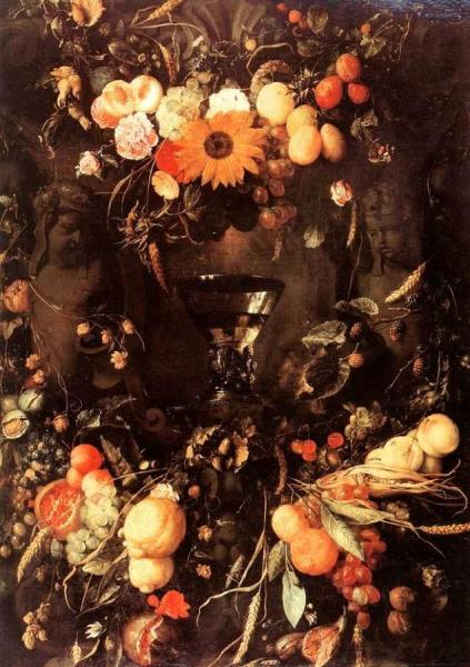 Fruits And Flowers Cartridge With Wine Glass by Jan Davidsz De Heem