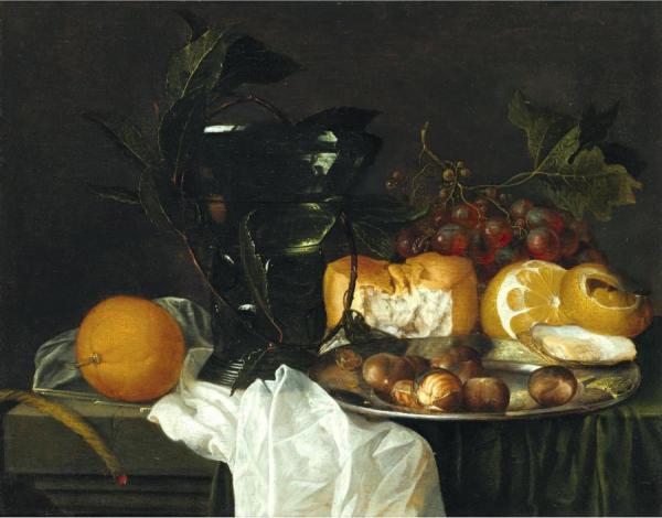 Jan Davidsz De Heem Still Life With A Roemer, A Peeled Lemon, Bread, An Oyster, Etc.