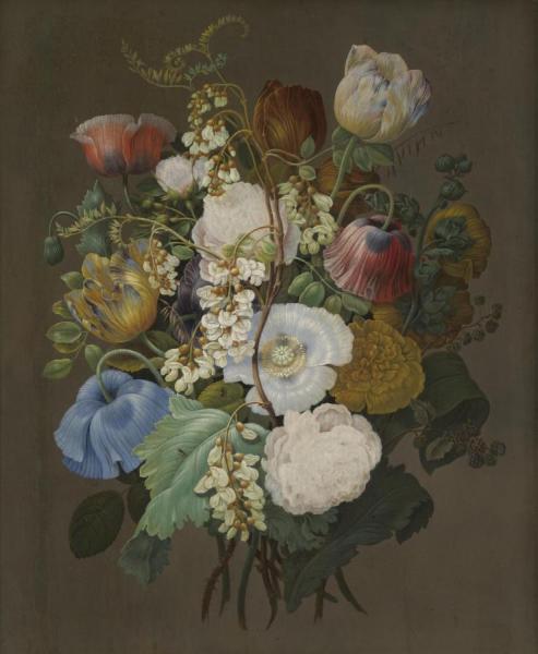 A Still Life Of A Bouquet Of Tulips, Roses And Other Flowers by Jan Frans Van Dael