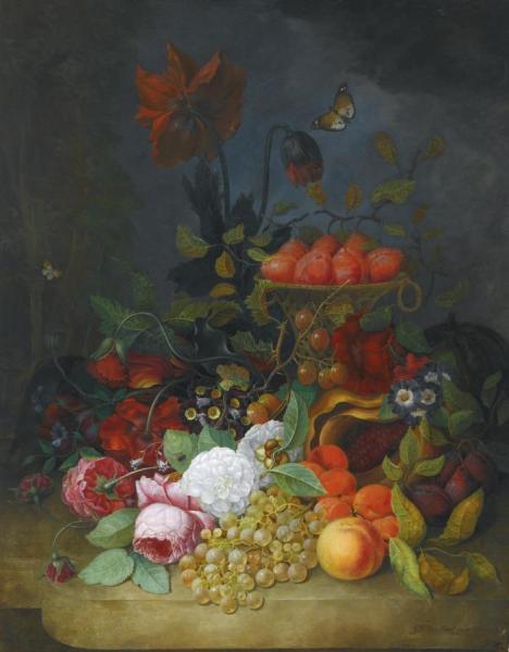 Still Life Of Roses And Other Flowers by Jan Frans Van Dael