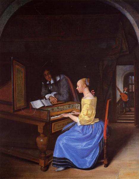 A Young Woman Playing A Harpsichord To A Young Man by Jan Havicksz Steen