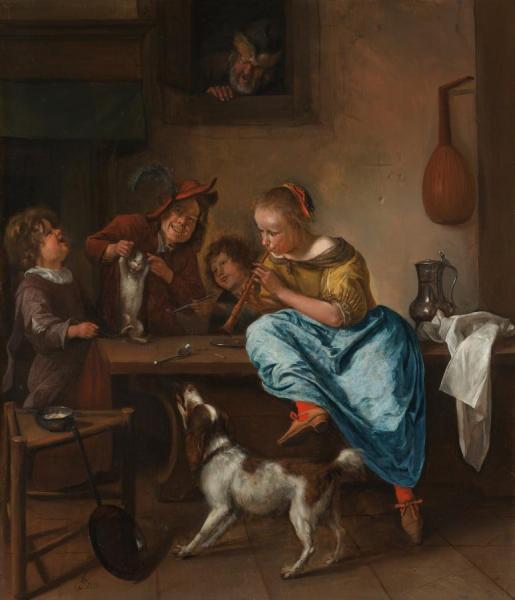 Children Teaching A Cat To Dance(the Dancing Lesson) by Jan Havicksz Steen